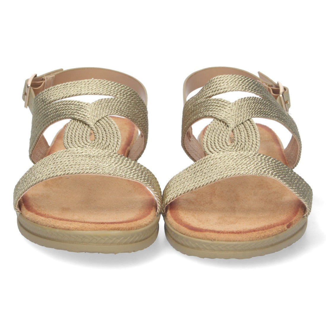 Sandalias Doradas Mujer Planas Pala T Trenzadas Elegantes