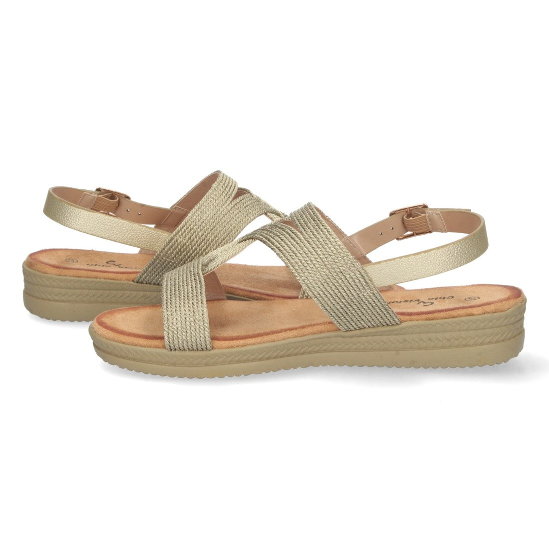Sandalias Doradas Mujer Planas Pala T Trenzadas Elegantes