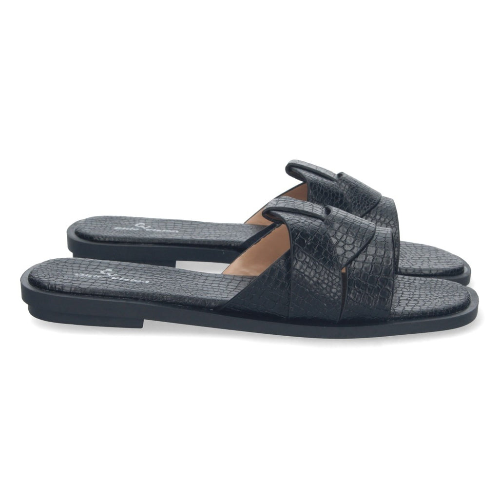 Sandalias Negras Mujer Planas Print Cocodrilo Tiras Cruzadas Elegantes
