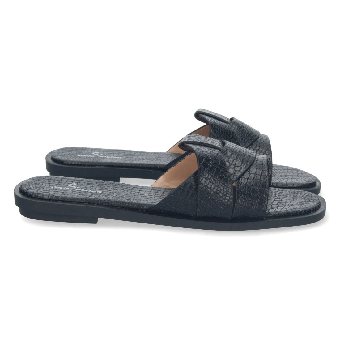 Sandalias Negras Mujer Planas Print Cocodrilo Tiras Cruzadas Elegantes