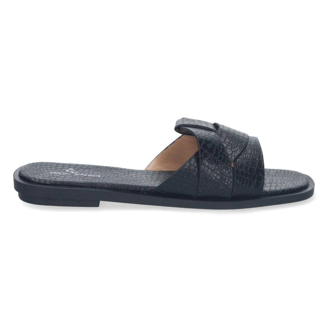 Sandalias Negras Mujer Planas Print Cocodrilo Tiras Cruzadas Elegantes