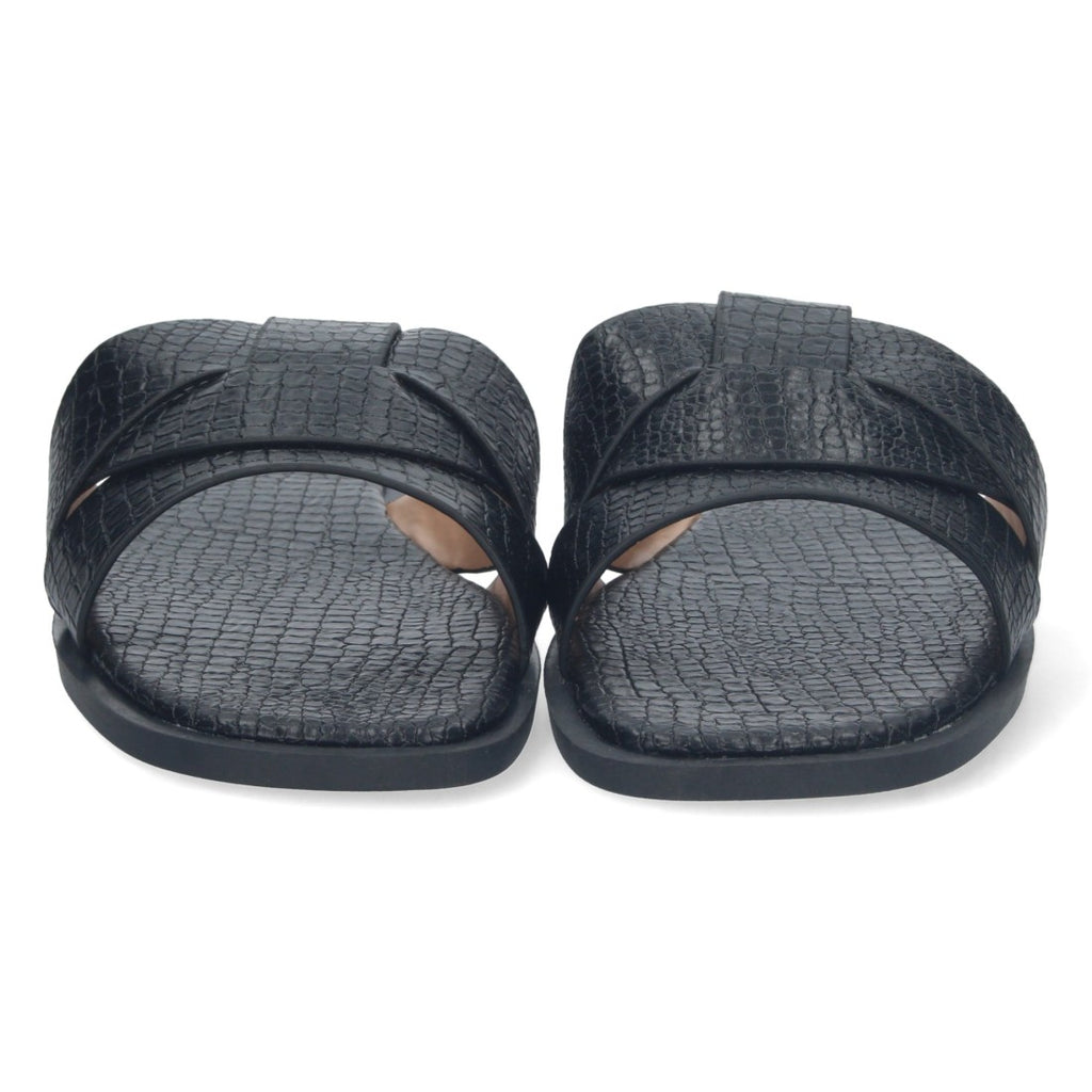 Sandalias Negras Mujer Planas Print Cocodrilo Tiras Cruzadas Elegantes