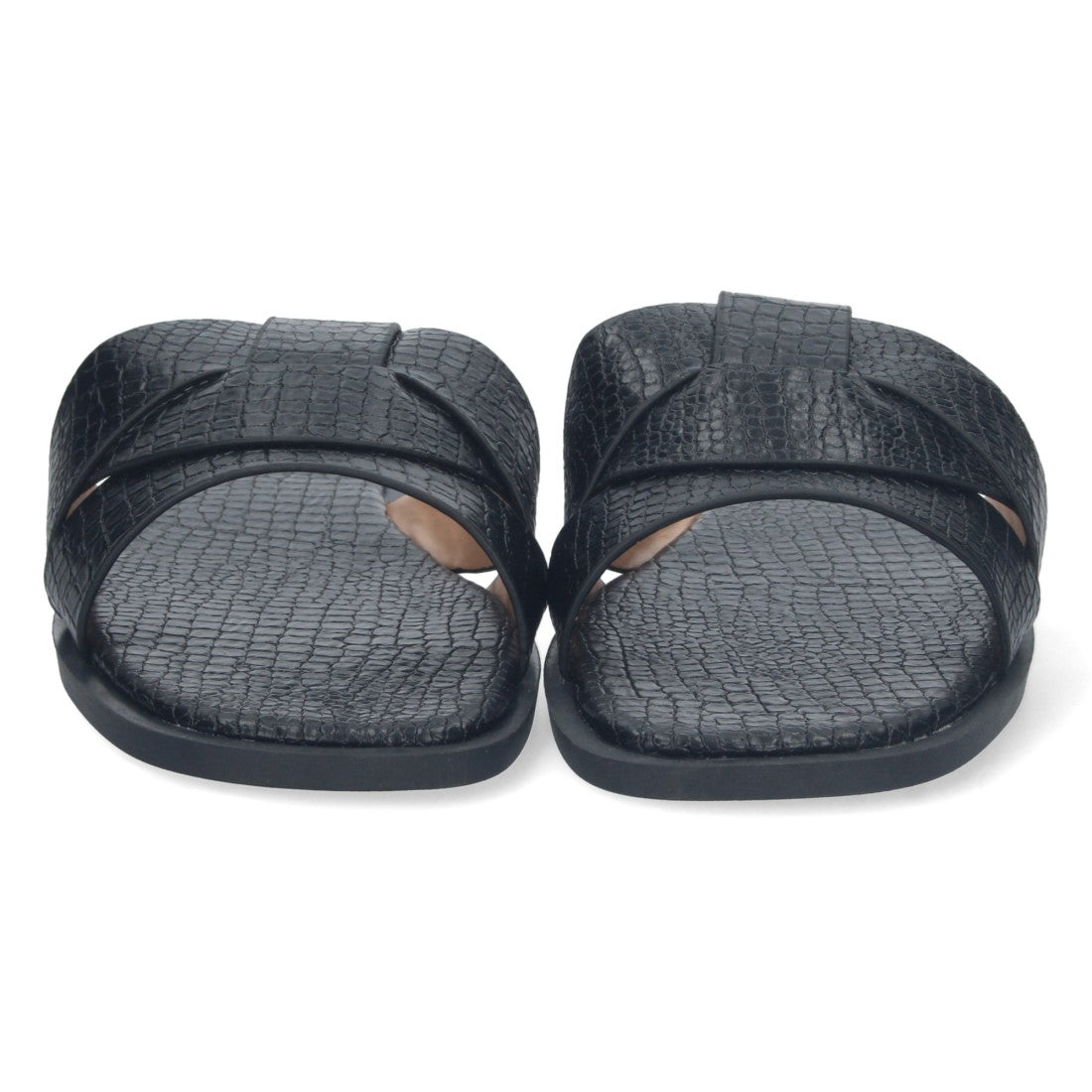 Sandalias Negras Mujer Planas Print Cocodrilo Tiras Cruzadas Elegantes