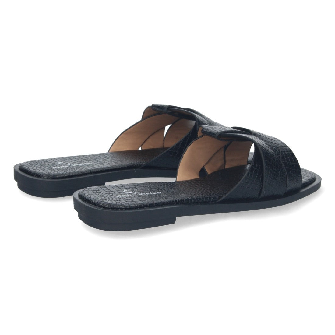 Sandalias Negras Mujer Planas Print Cocodrilo Tiras Cruzadas Elegantes