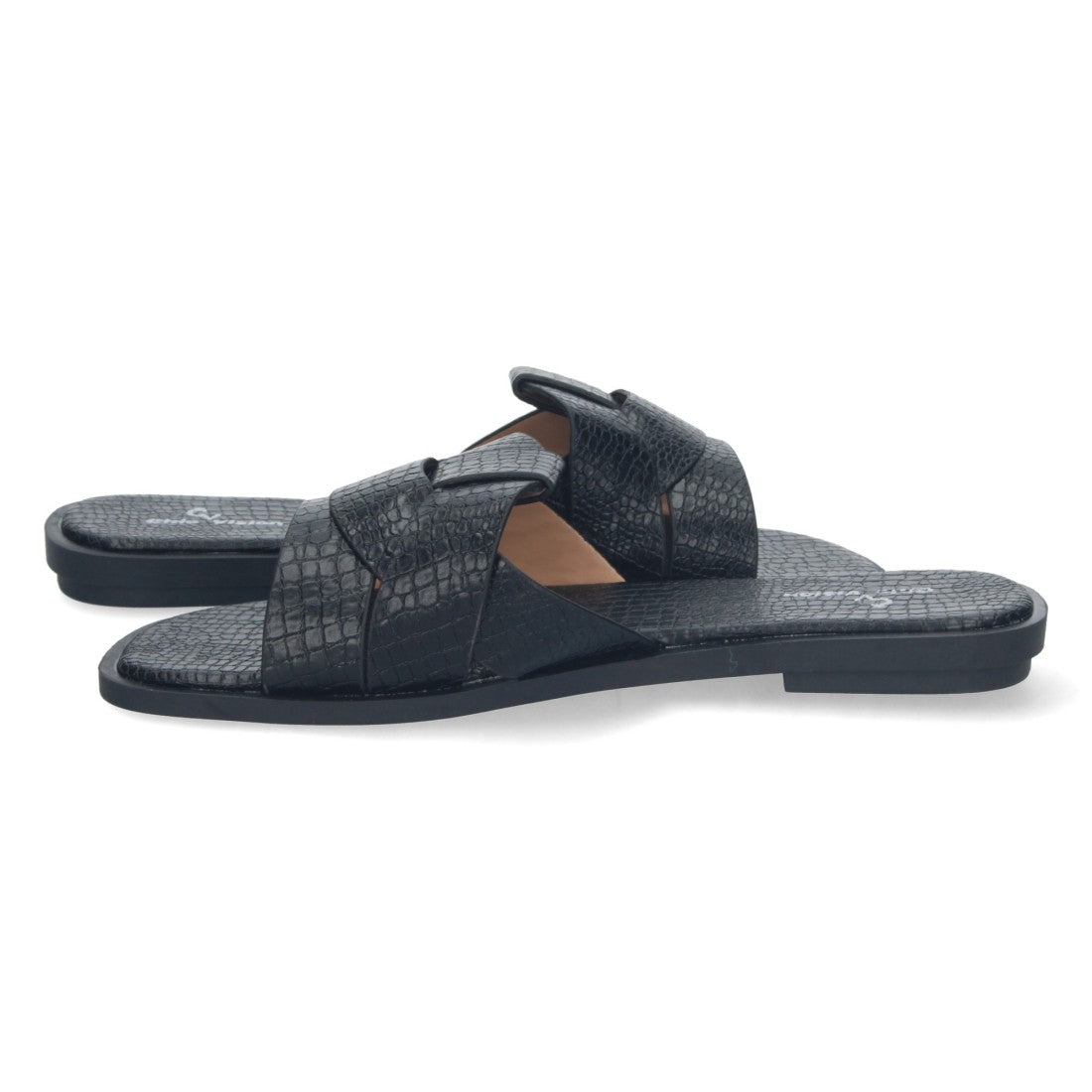 Sandalias Negras Mujer Planas Print Cocodrilo Tiras Cruzadas Elegantes