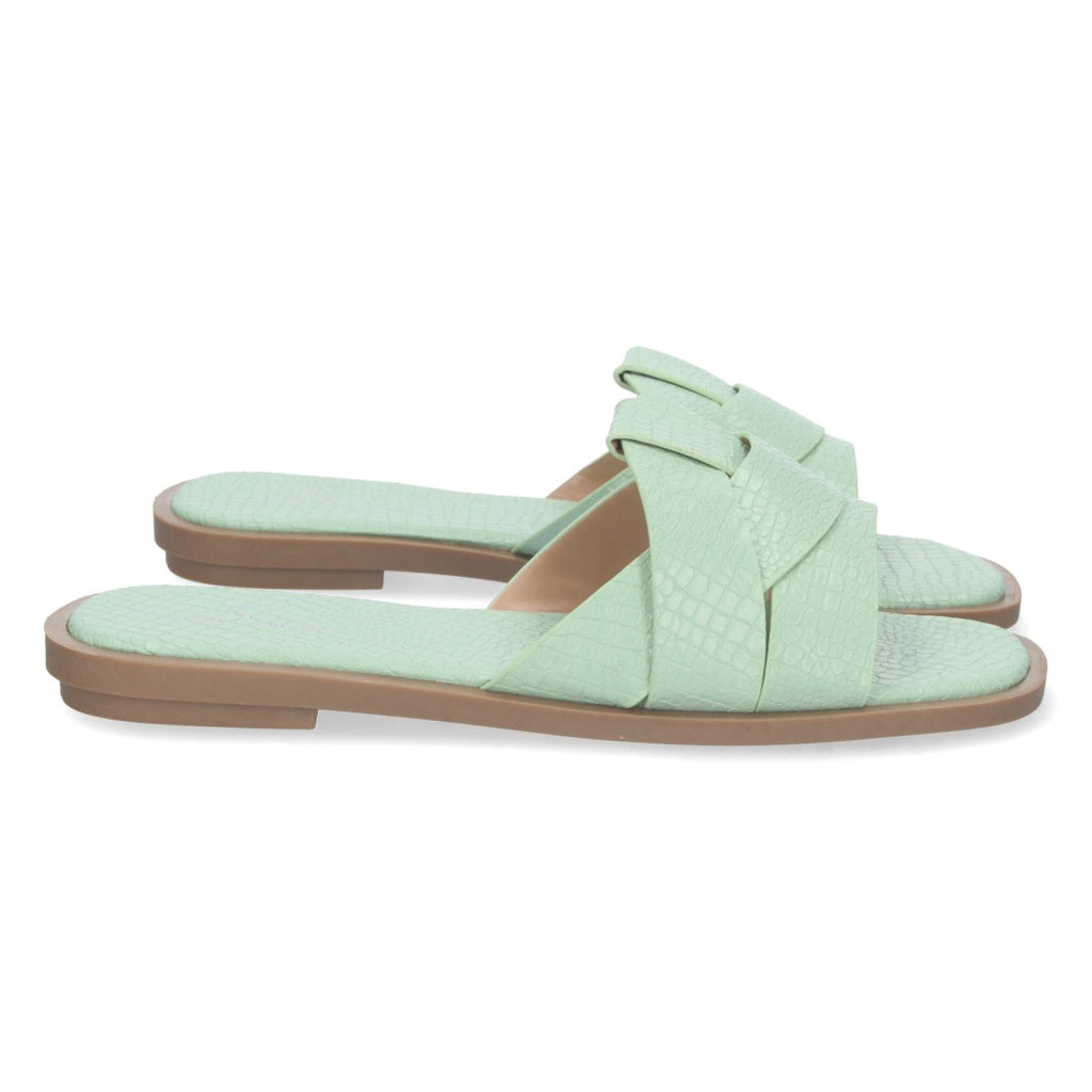 Sandalias Verdes Mujer Planas Print Cocodrilo Tiras Cruzadas Elegantes