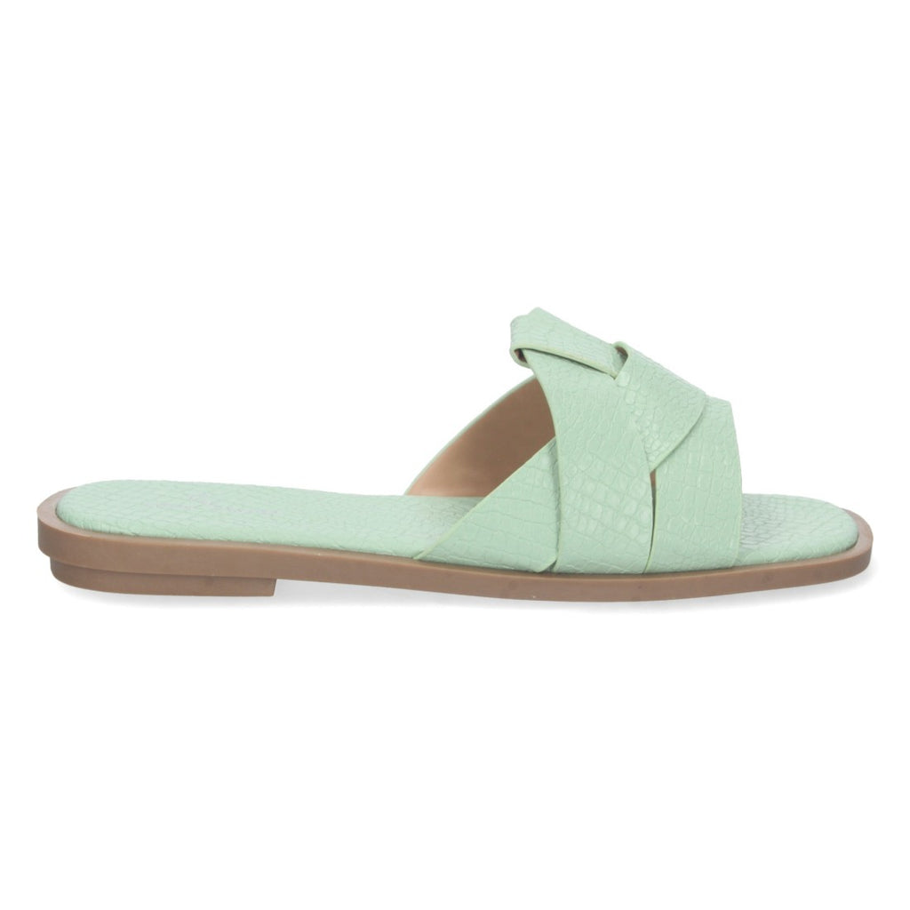 Sandalias Verdes Mujer Planas Print Cocodrilo Tiras Cruzadas Elegantes