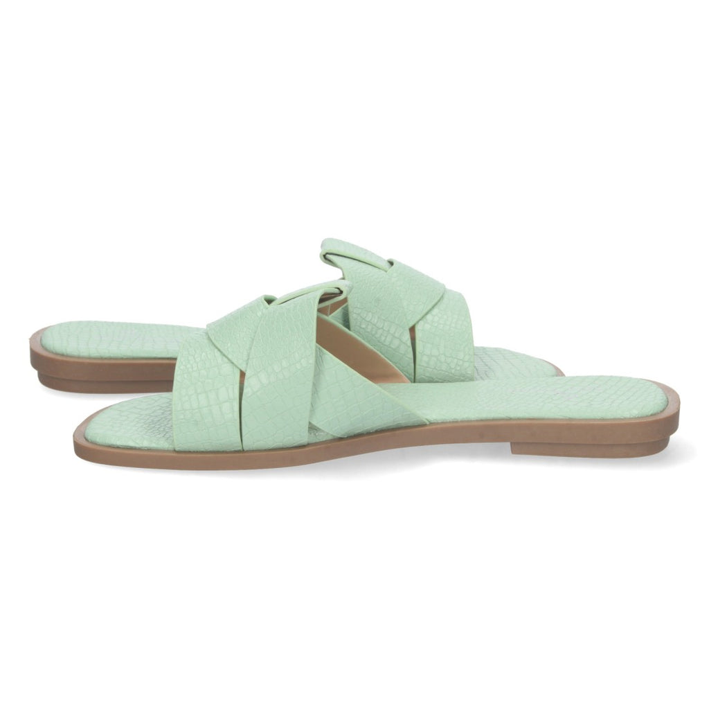 Sandalias Verdes Mujer Planas Print Cocodrilo Tiras Cruzadas Elegantes