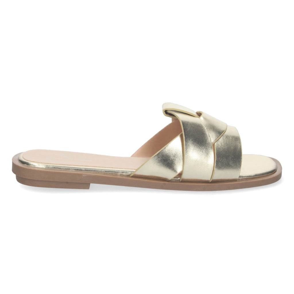 Sandalias Doradas Mujer Planas Print Cocodrilo Tiras Cruzadas Elegantes