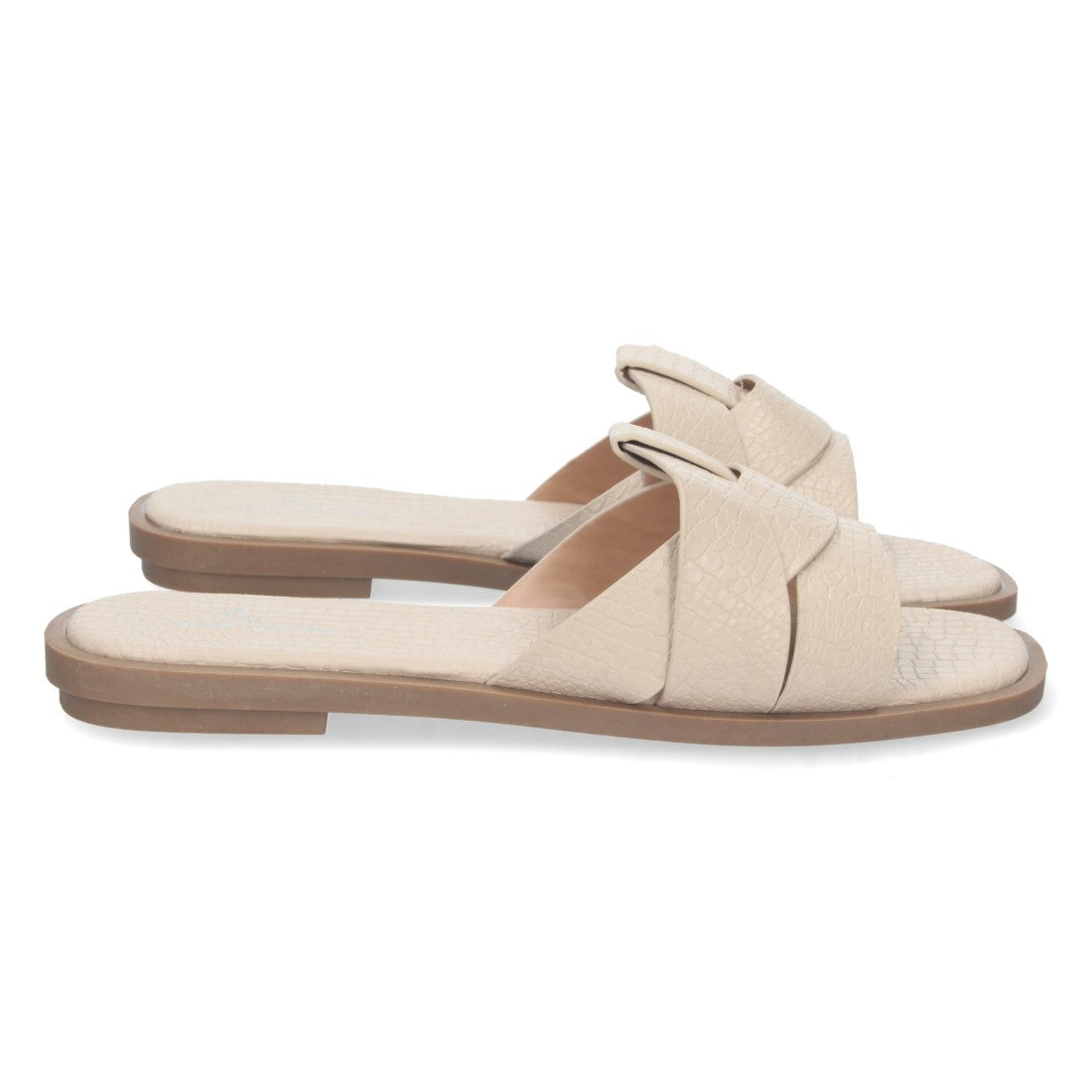Sandalias Beige Mujer Planas Print Cocodrilo Tiras Cruzadas Elegantes
