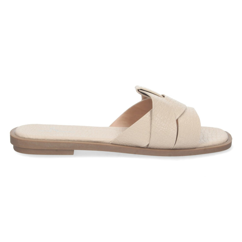 Sandalias Beige Mujer Planas Print Cocodrilo Tiras Cruzadas Elegantes