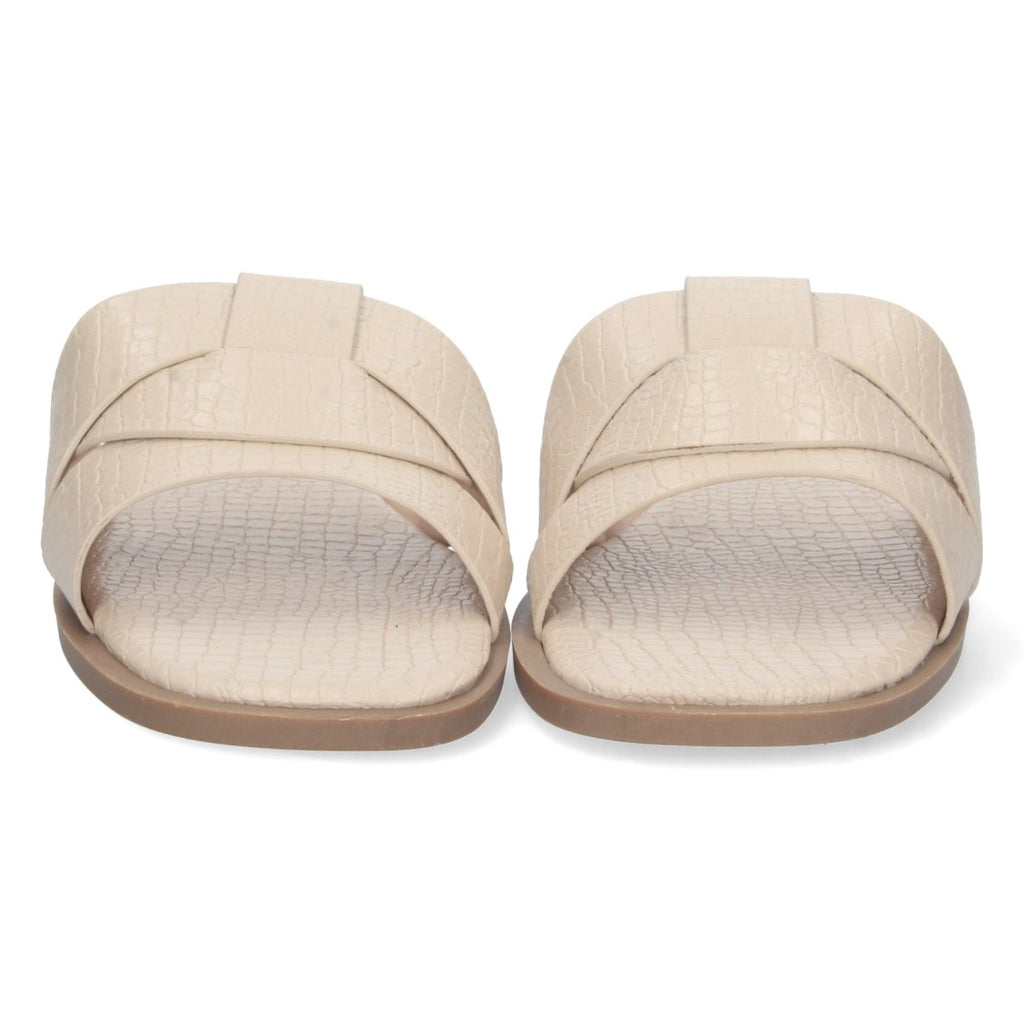Sandalias Beige Mujer Planas Print Cocodrilo Tiras Cruzadas Elegantes