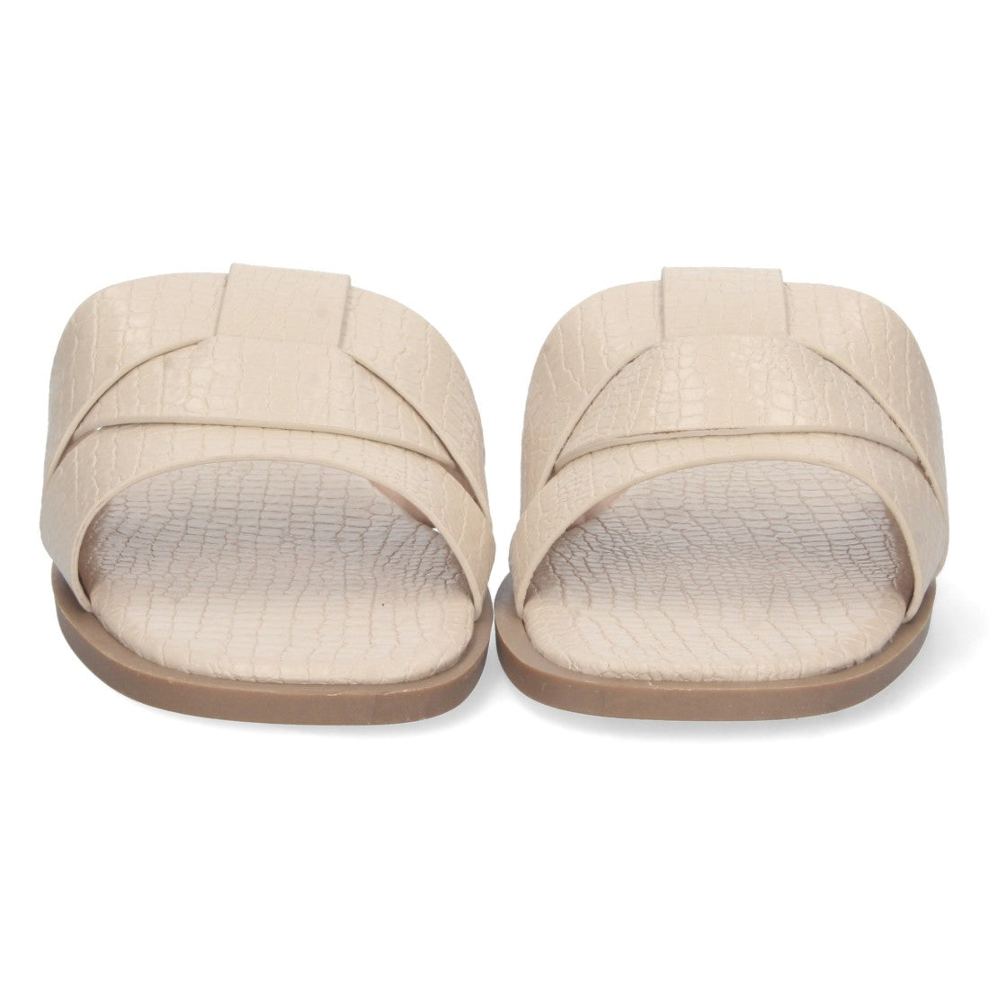 Sandalias Beige Mujer Planas Print Cocodrilo Tiras Cruzadas Elegantes