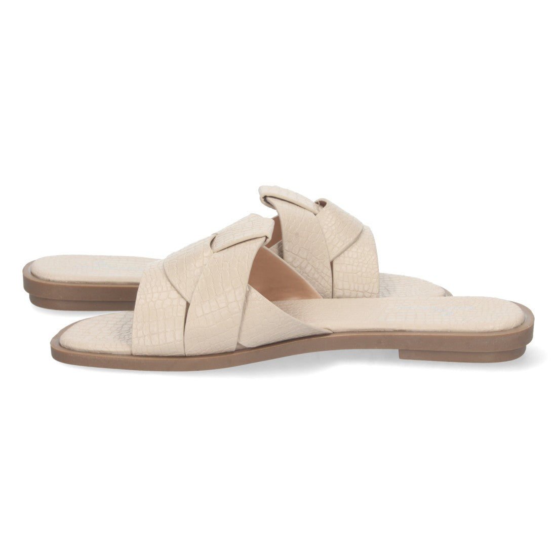 Sandalias Beige Mujer Planas Print Cocodrilo Tiras Cruzadas Elegantes