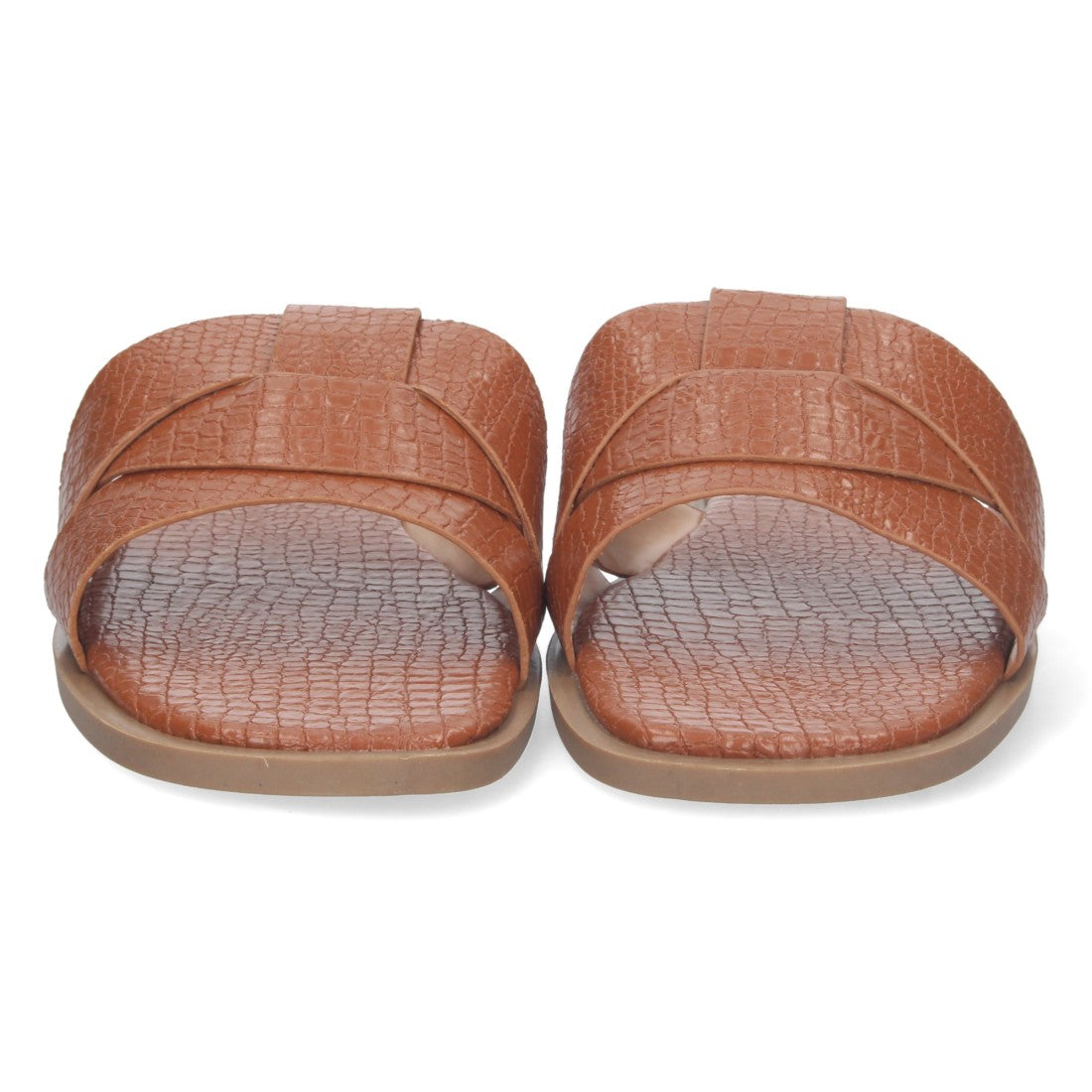 Sandalias Camel Mujer Planas Print Cocodrilo Tiras Cruzadas Elegantes