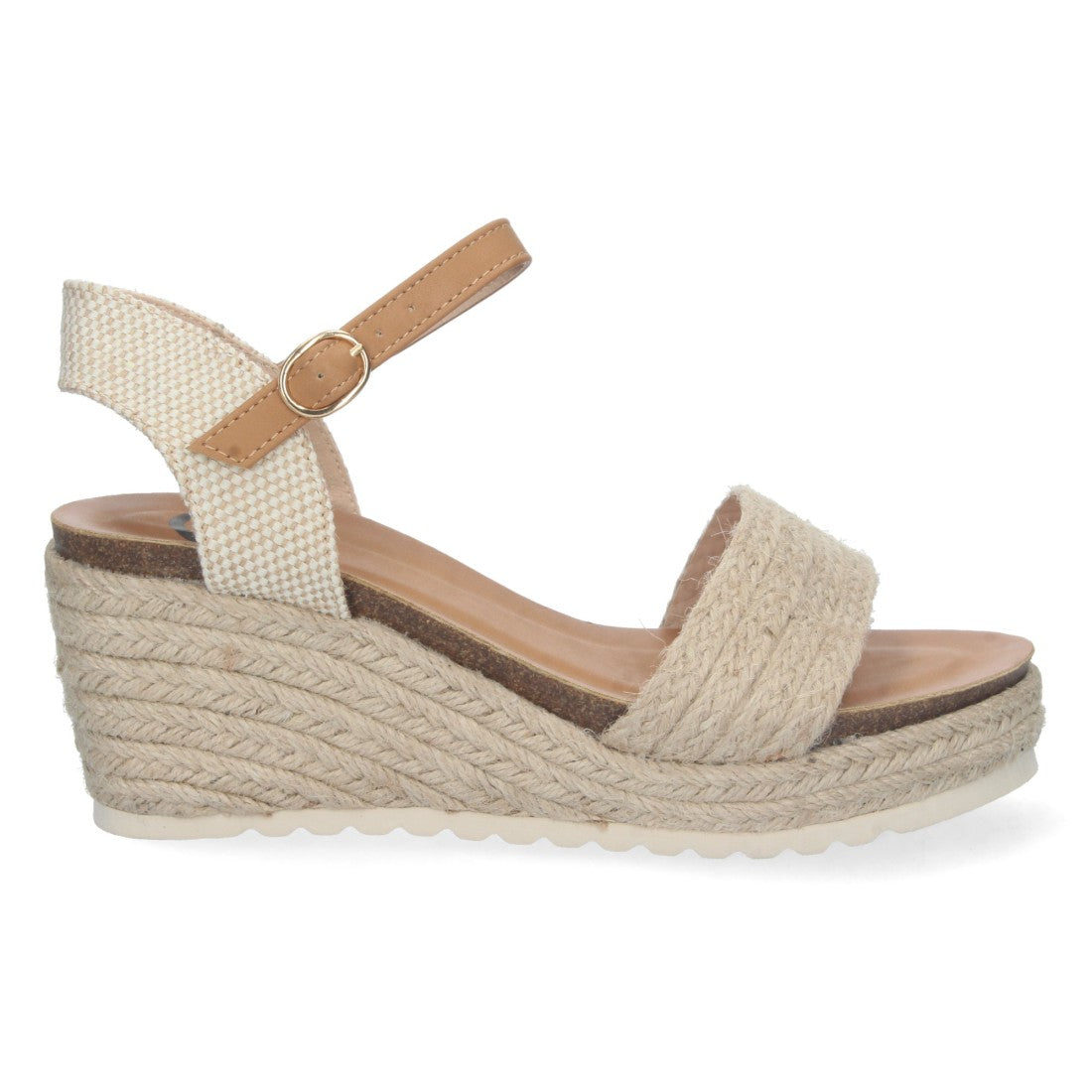Sandalias Beige Mujer Cuña Yute Forro Bio Talón Abierto Hebilla Elegantes