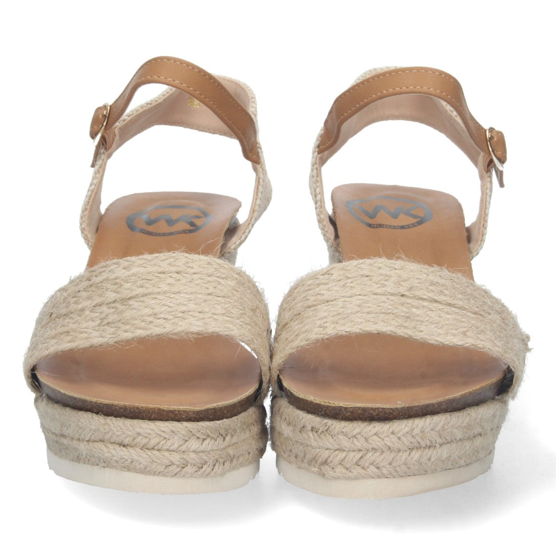 Sandalias Beige Mujer Cuña Yute Forro Bio Talón Abierto Hebilla Elegantes