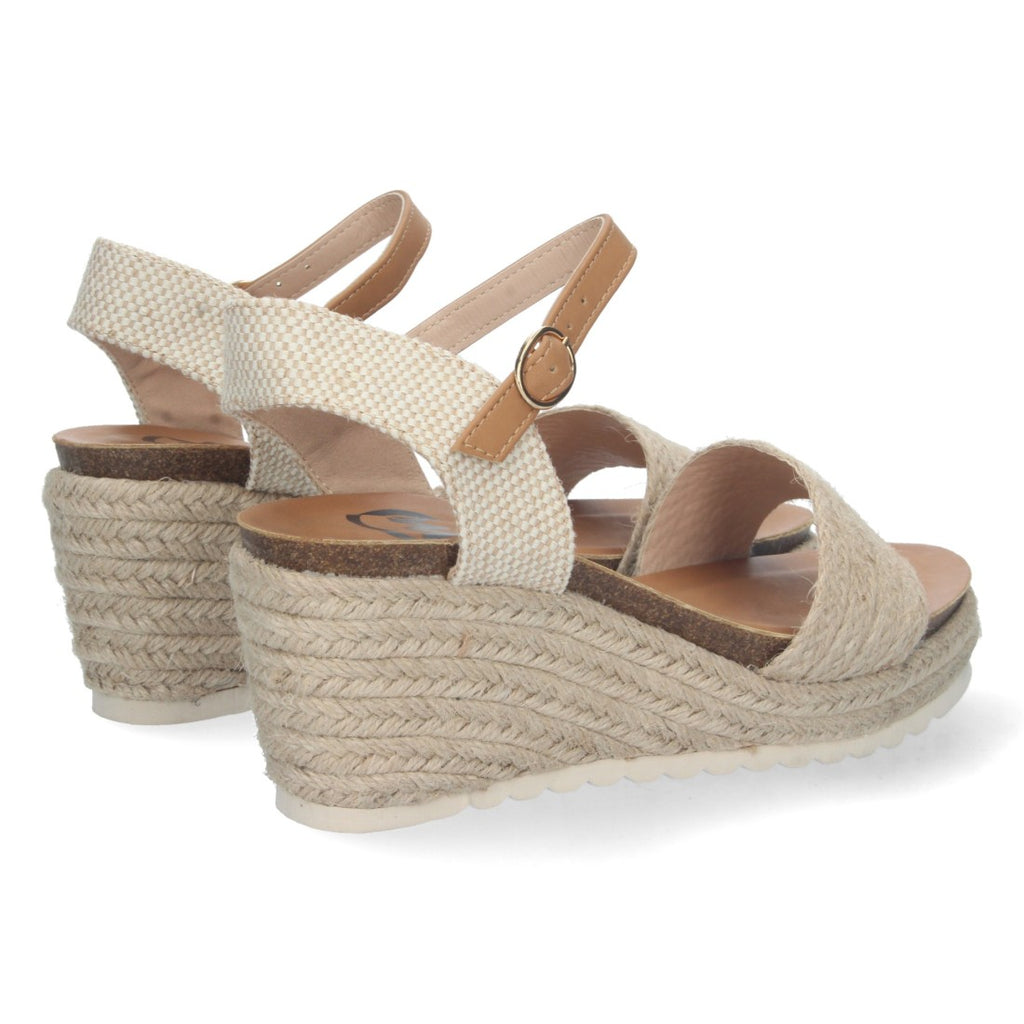 Sandalias Beige Mujer Cuña Yute Forro Bio Talón Abierto Hebilla Elegantes