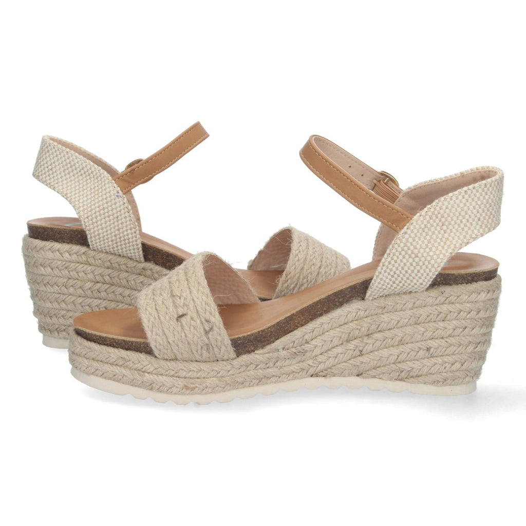 Sandalias Beige Mujer Cuña Yute Forro Bio Talón Abierto Hebilla Elegantes