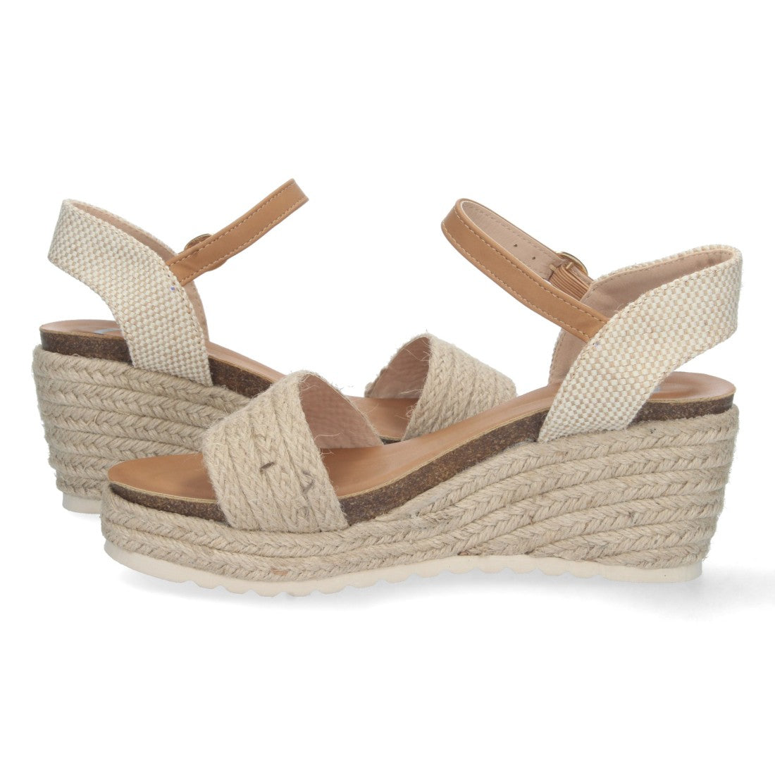 Sandalias Beige Mujer Cuña Yute Forro Bio Talón Abierto Hebilla Elegantes
