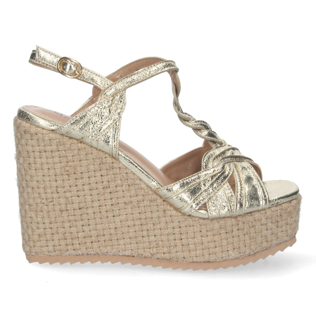 Sandalias Doradas Mujer Cuña Alta Rafia Pala T Cómodas