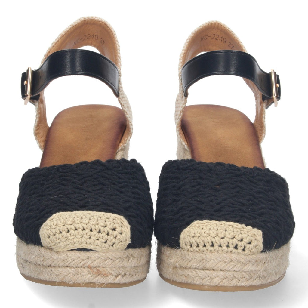 Sandalias Negras Mujer Cuña Pala Entrelazada Cerrada Forro Yute Elegantes