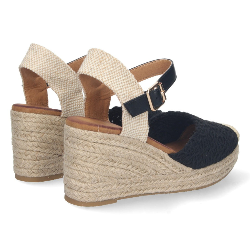Sandalias Negras Mujer Cuña Pala Entrelazada Cerrada Forro Yute Elegantes