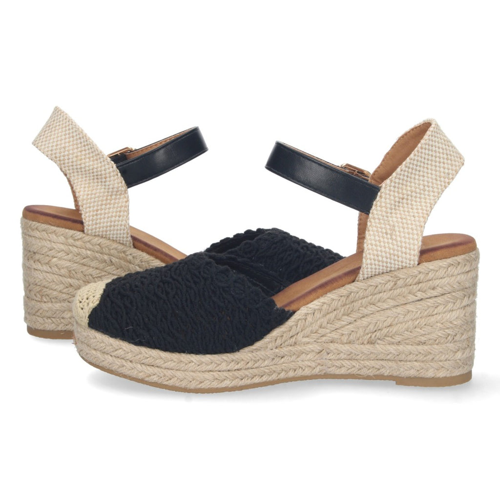 Sandalias Negras Mujer Cuña Pala Entrelazada Cerrada Forro Yute Elegantes