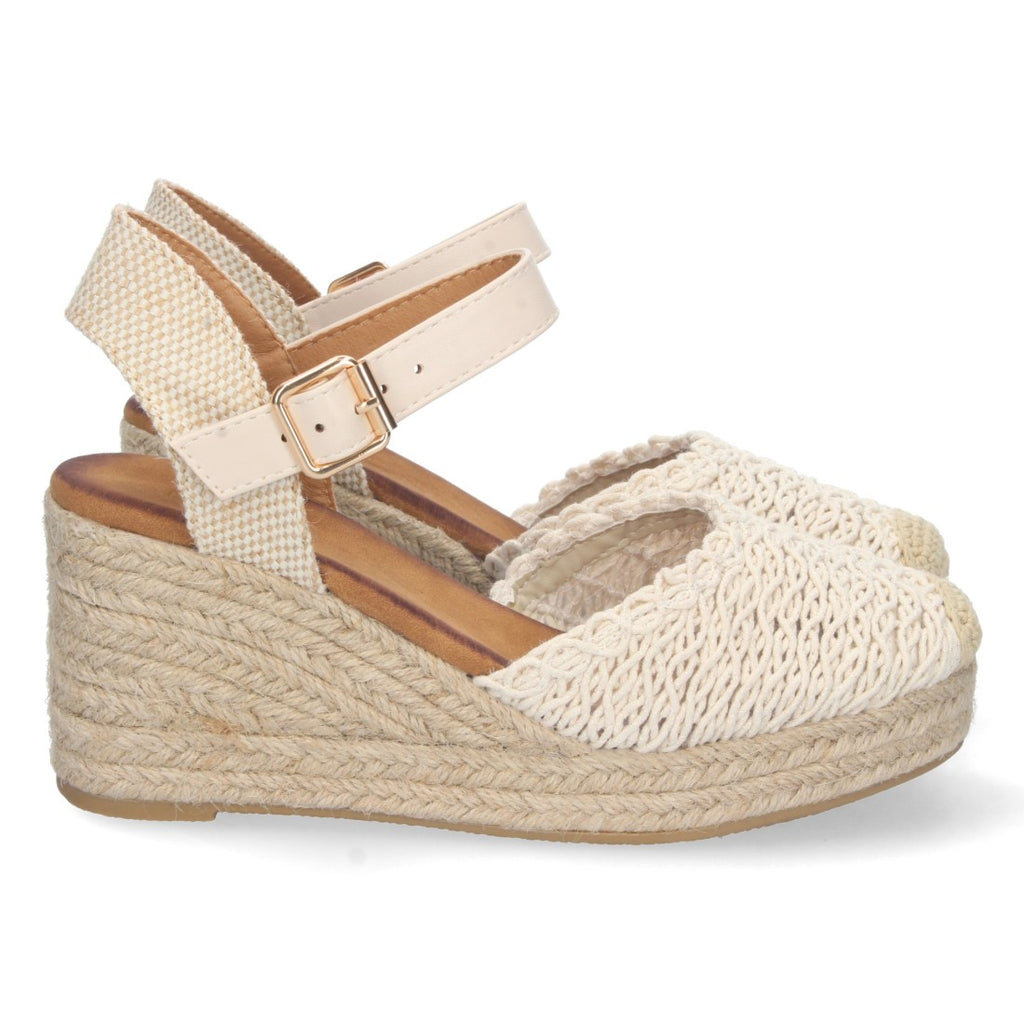 Sandalias Beige Mujer Cuña Pala Entrelazada Cerrada Forro Yute Elegantes