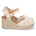 Sandalias Beige Mujer Cuña Pala Entrelazada Cerrada Forro Yute Elegantes