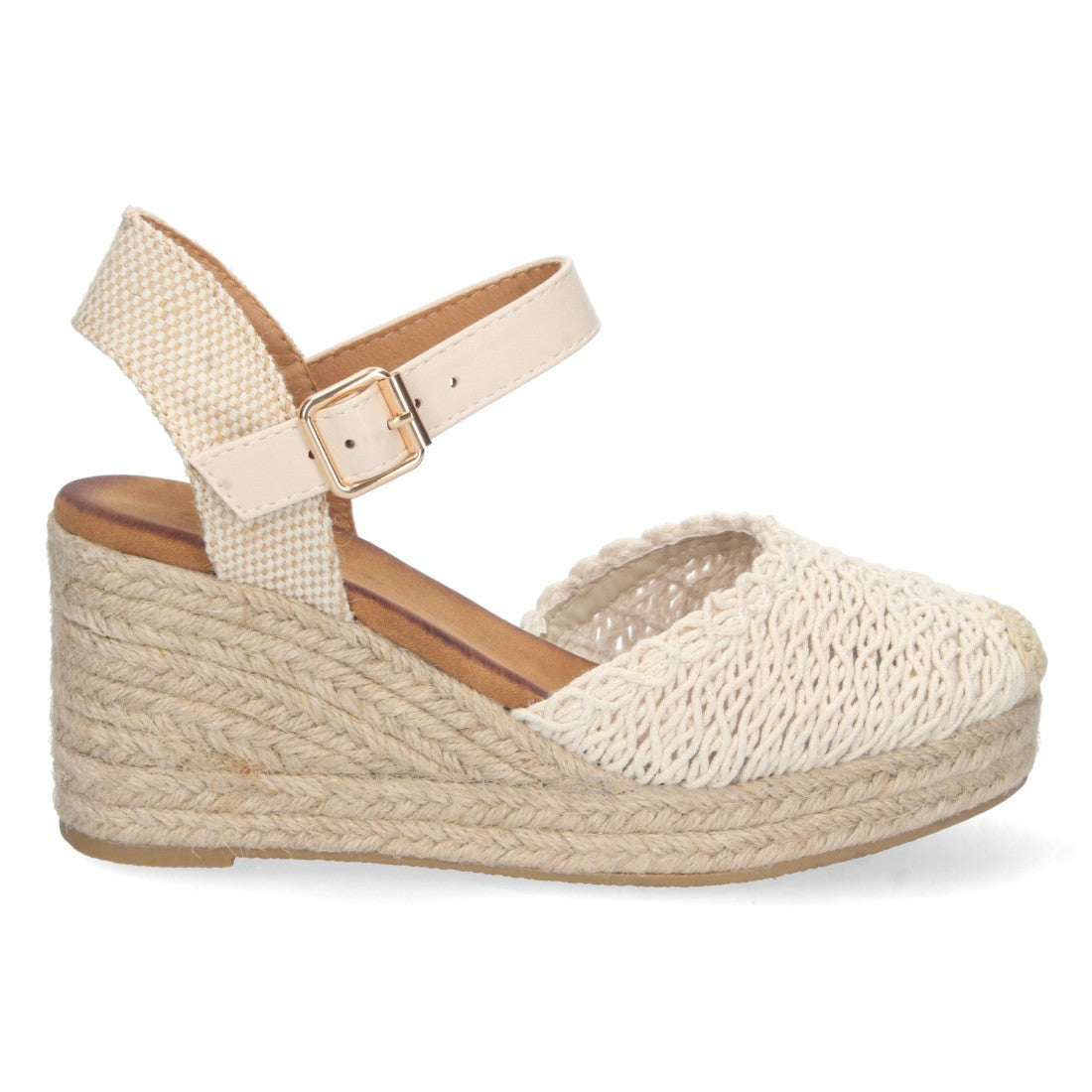 Sandalias Beige Mujer Cuña Pala Entrelazada Cerrada Forro Yute Elegantes