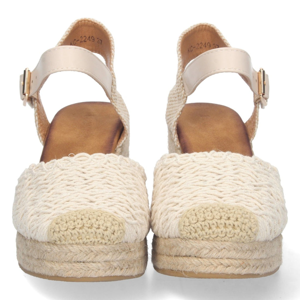 Sandalias Beige Mujer Cuña Pala Entrelazada Cerrada Forro Yute Elegantes