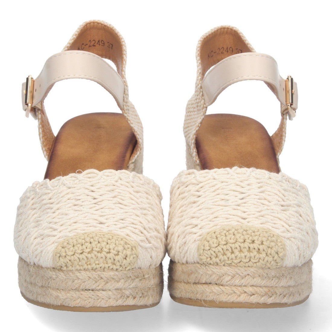 Sandalias Beige Mujer Cuña Pala Entrelazada Cerrada Forro Yute Elegantes