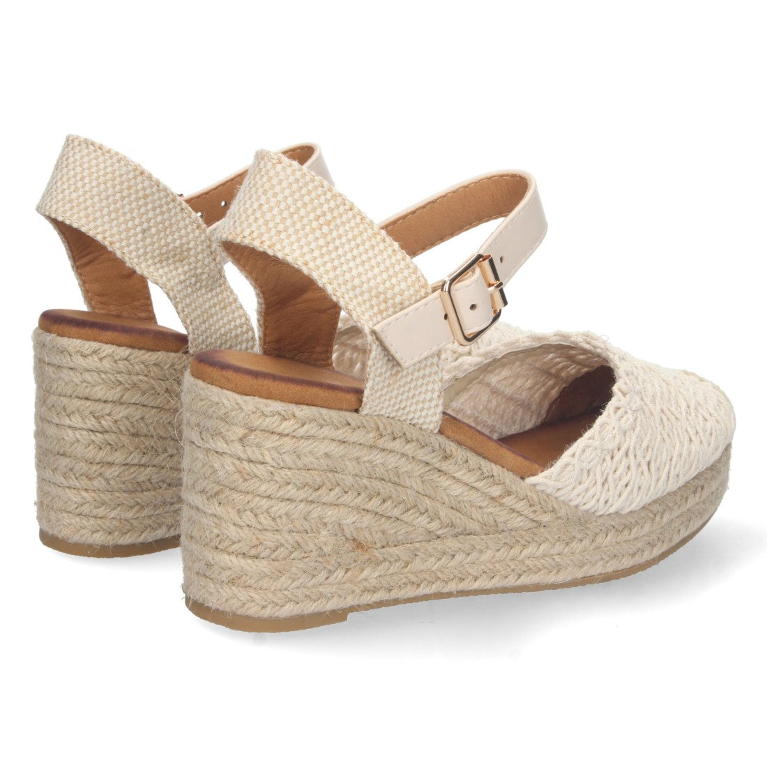 Sandalias Beige Mujer Cuña Pala Entrelazada Cerrada Forro Yute Elegantes