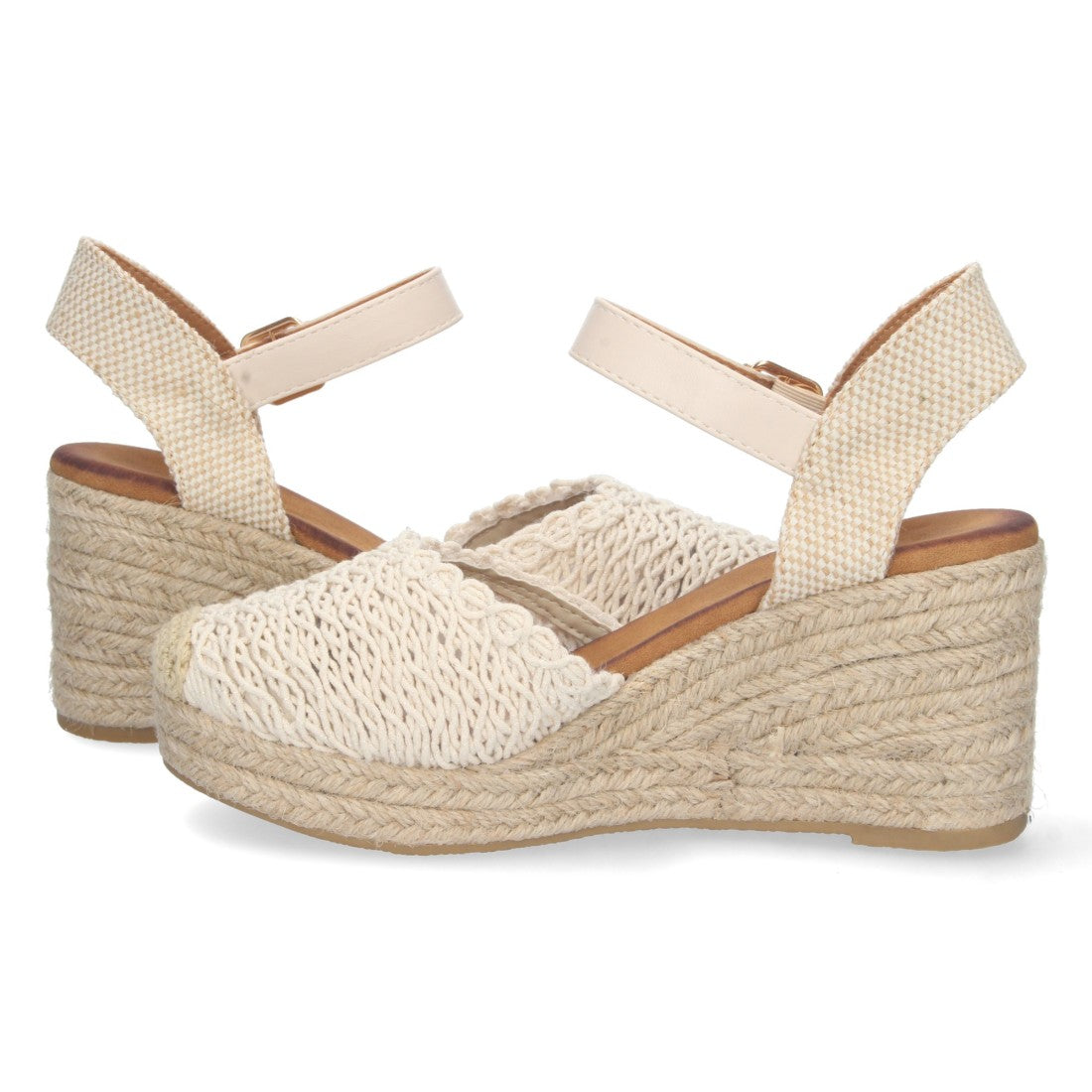 Sandalias Beige Mujer Cuña Pala Entrelazada Cerrada Forro Yute Elegantes