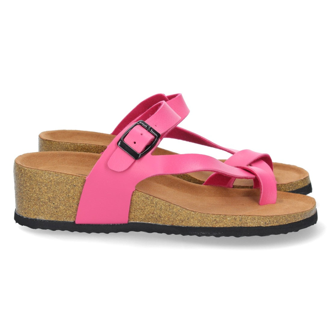 Sandalias Fucsia Mujer Cuña Bio Plantilla Anatómica Estilo Esclava Elegantes