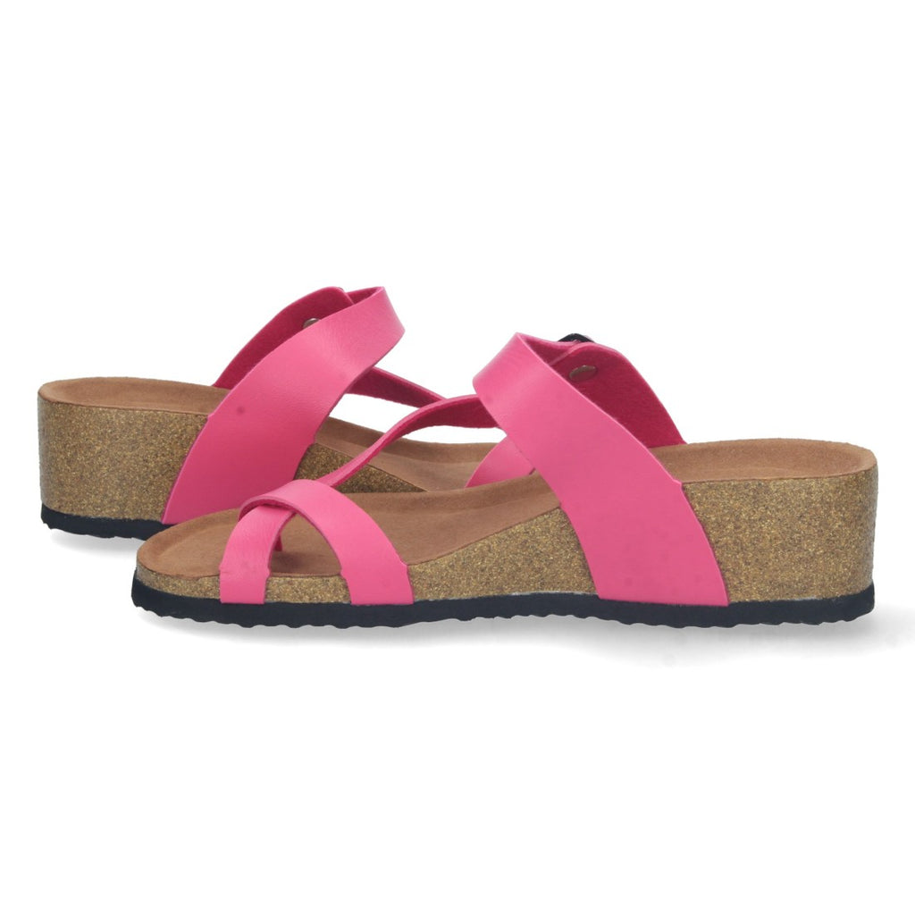 Sandalias Fucsia Mujer Cuña Bio Plantilla Anatómica Estilo Esclava Elegantes
