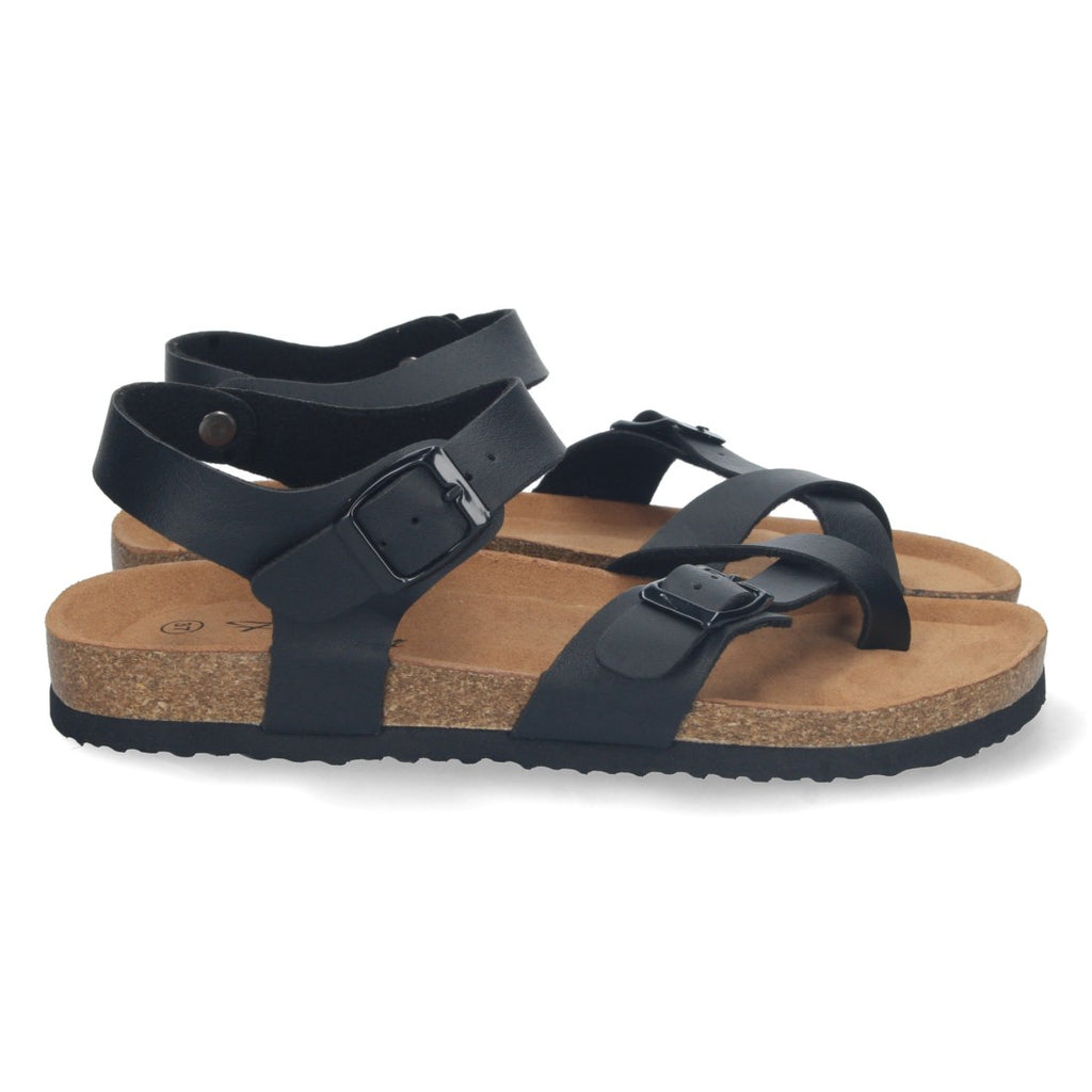 Sandalias Negras Mujer Planas Bio Estilo Esclava Tiras Cruzadas Hebilla Elegantes