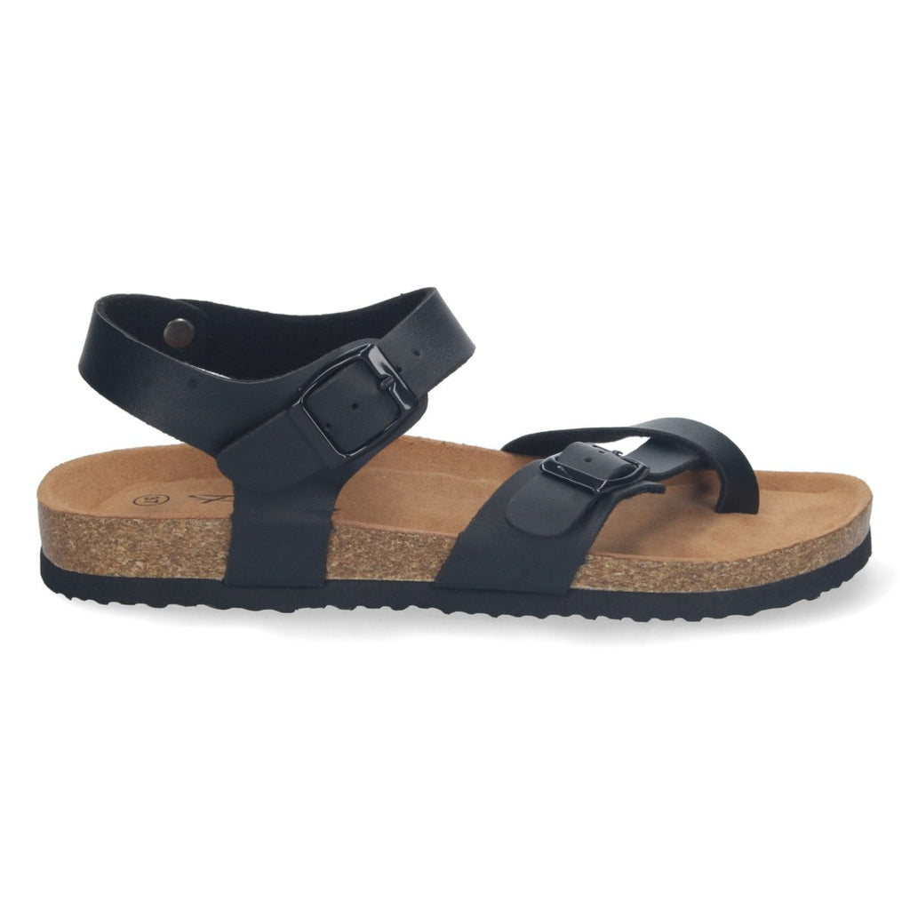 Sandalias Negras Mujer Planas Bio Estilo Esclava Tiras Cruzadas Hebilla Elegantes