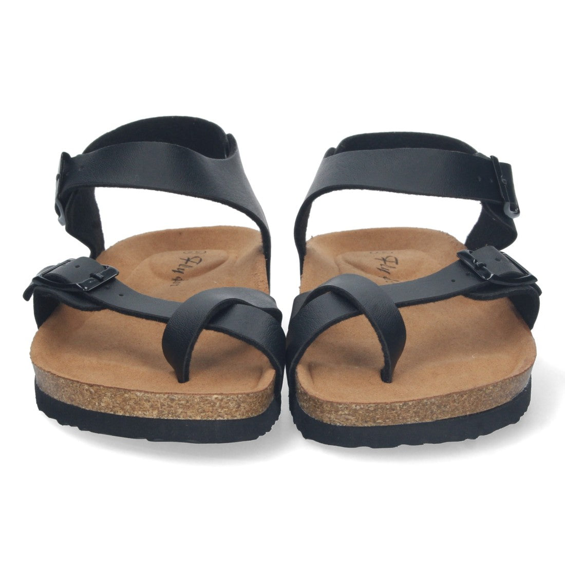 Sandalias Negras Mujer Planas Bio Estilo Esclava Tiras Cruzadas Hebilla Elegantes