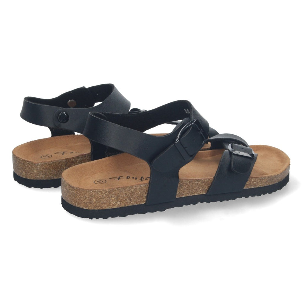 Sandalias Negras Mujer Planas Bio Estilo Esclava Tiras Cruzadas Hebilla Elegantes