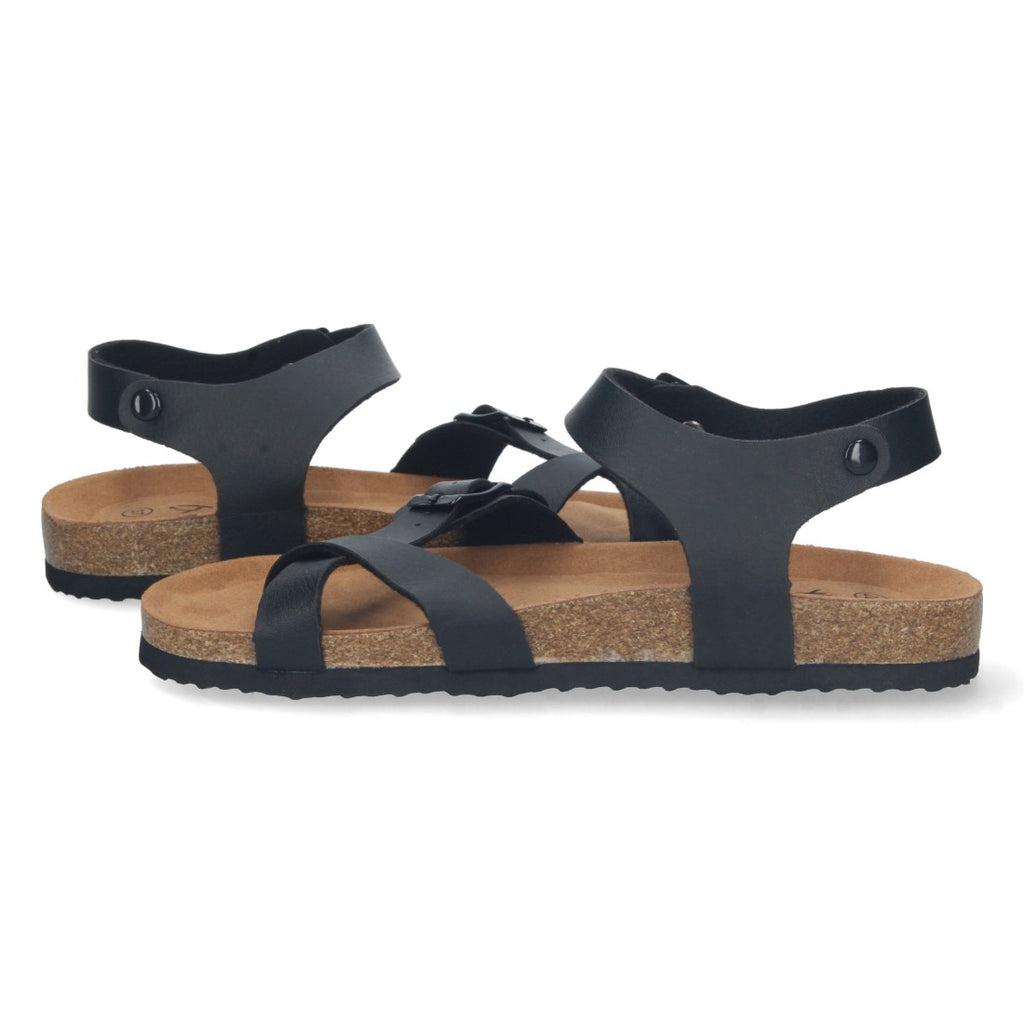 Sandalias Negras Mujer Planas Bio Estilo Esclava Tiras Cruzadas Hebilla Elegantes