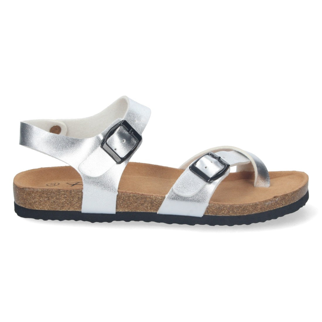 Sandalias Plateadas Mujer Planas Bio Estilo Esclava Tiras Cruzadas Hebilla Elegantes