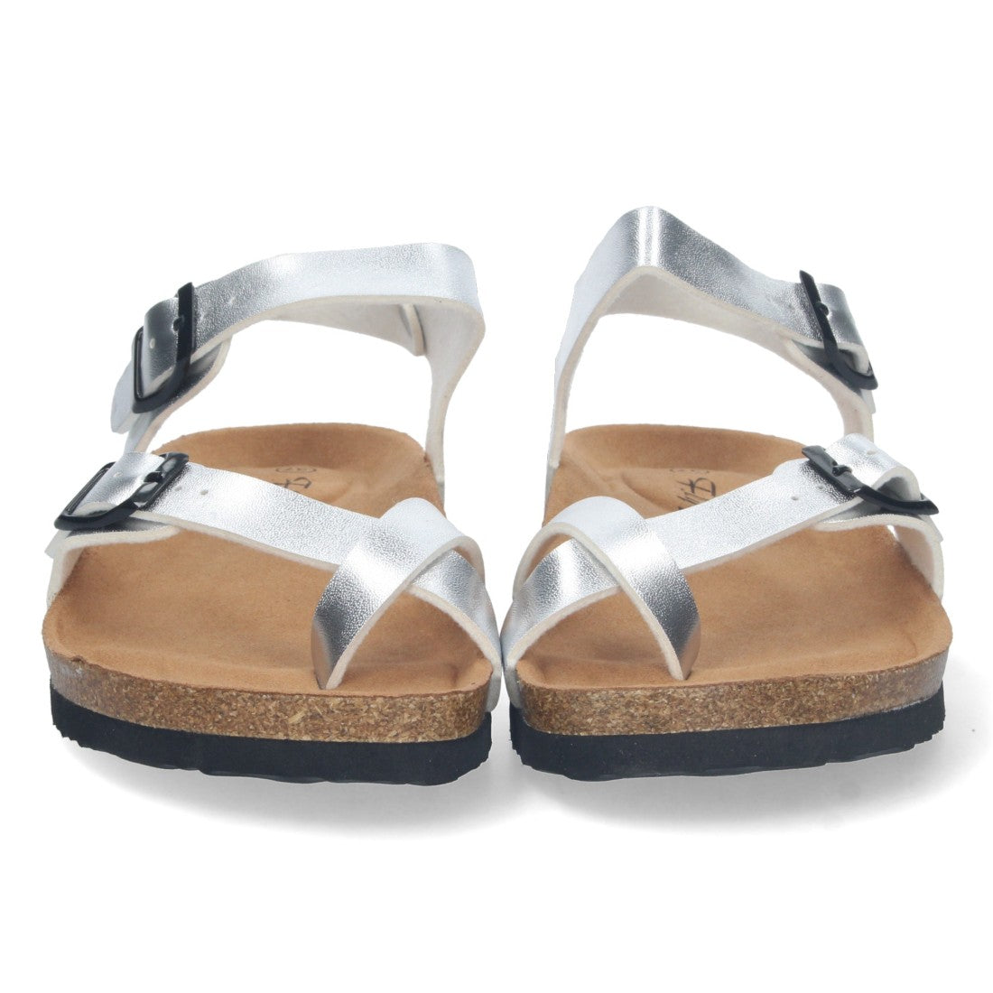 Sandalias Plateadas Mujer Planas Bio Estilo Esclava Tiras Cruzadas Hebilla Elegantes
