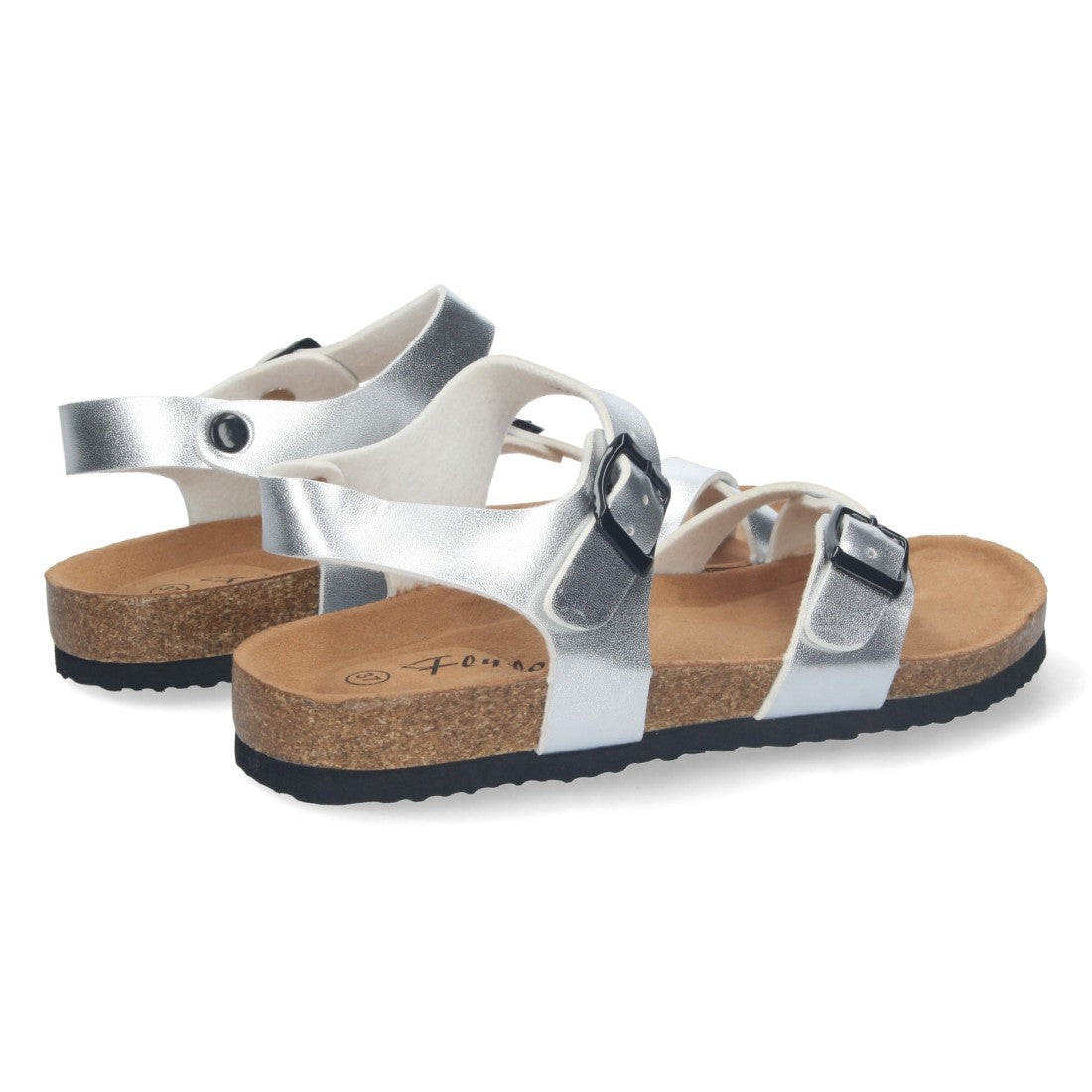 Sandalias Plateadas Mujer Planas Bio Estilo Esclava Tiras Cruzadas Hebilla Elegantes