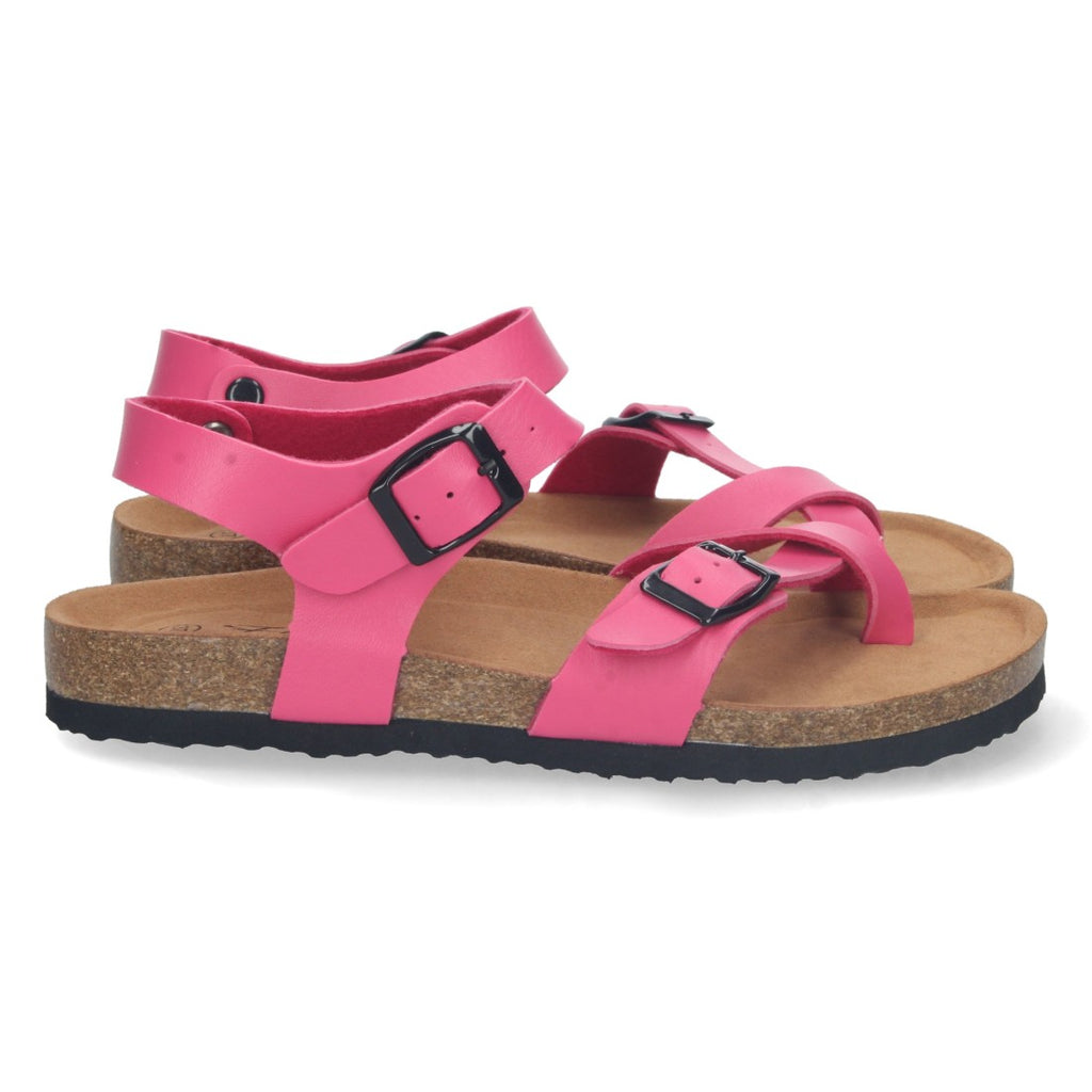 Sandalias Fucsia Mujer Planas Bio Estilo Esclava Tiras Cruzadas Hebilla Elegantes