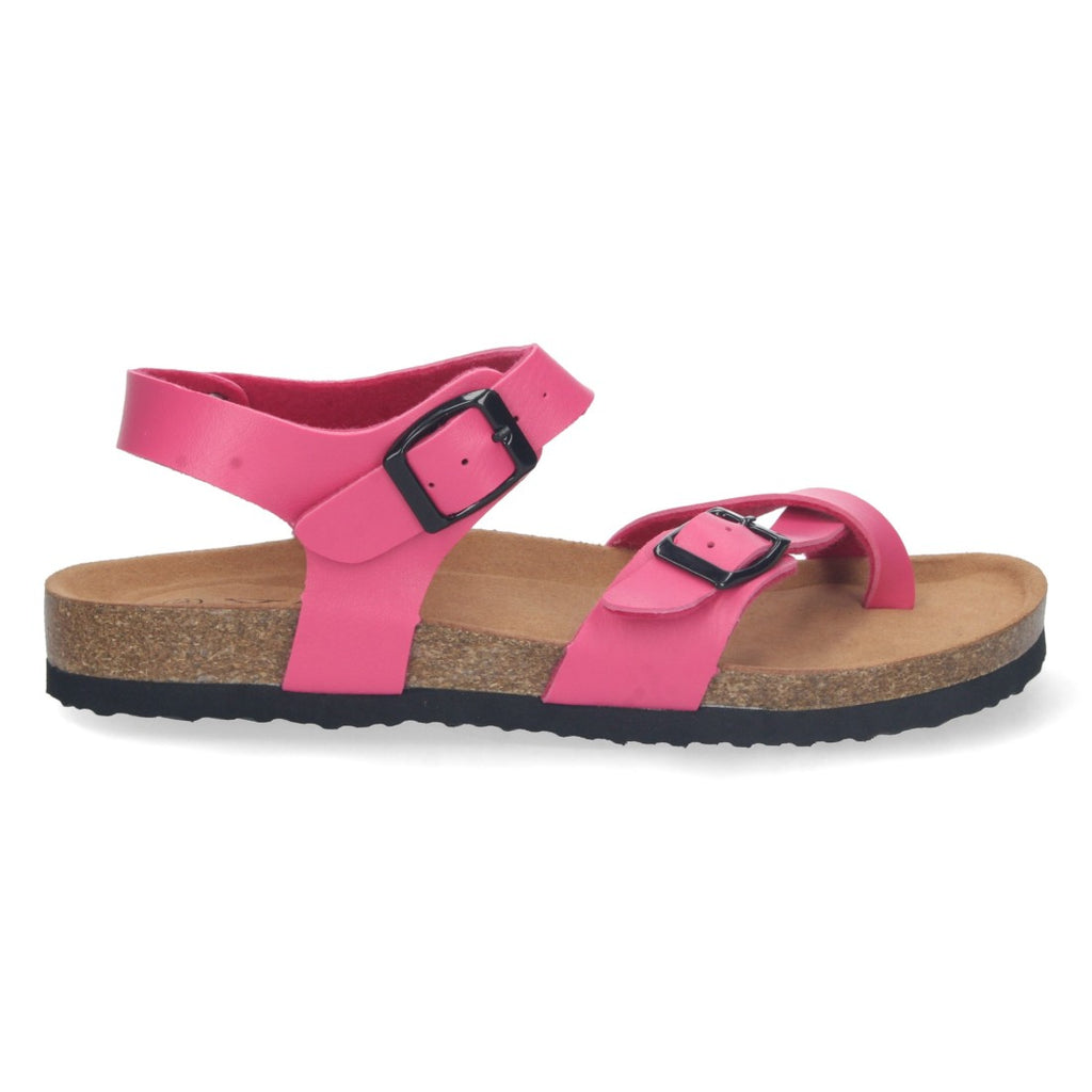 Sandalias Fucsia Mujer Planas Bio Estilo Esclava Tiras Cruzadas Hebilla Elegantes