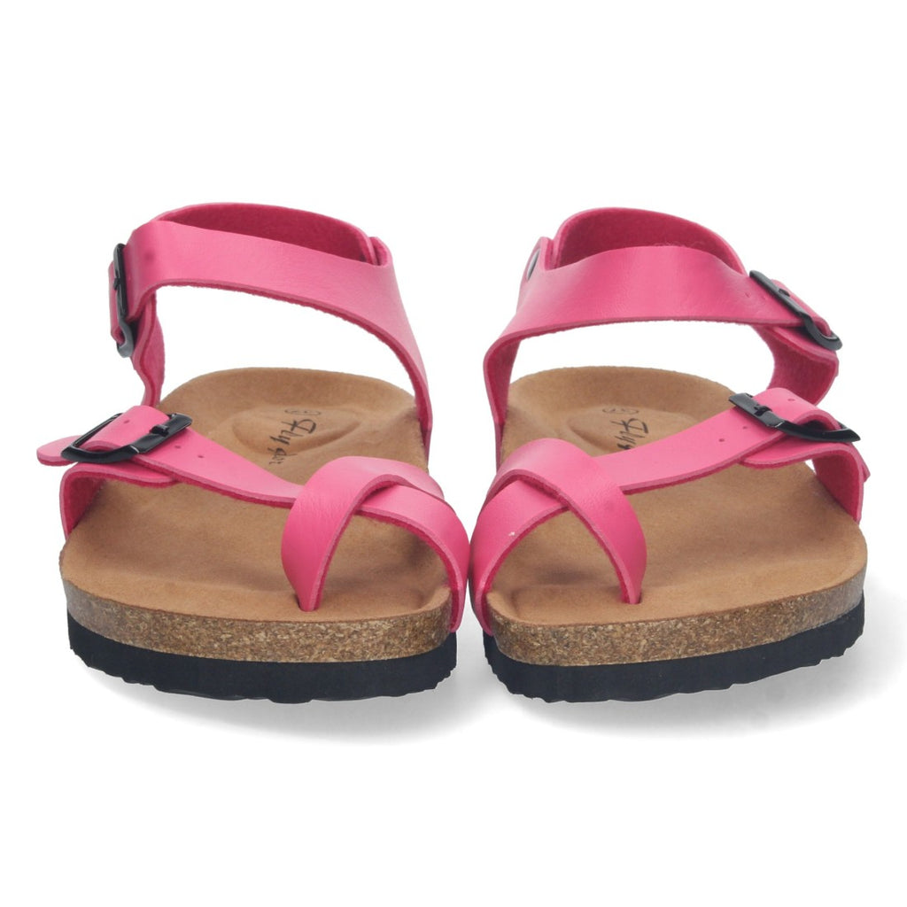 Sandalias Fucsia Mujer Planas Bio Estilo Esclava Tiras Cruzadas Hebilla Elegantes