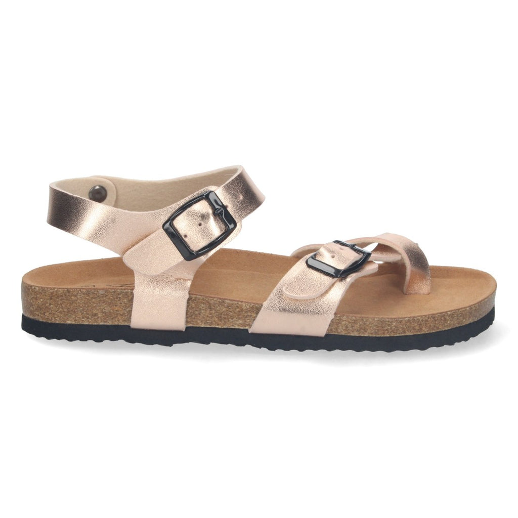Sandalias Champán Mujer Planas Bio Estilo Esclava Tiras Cruzadas Hebilla Elegantes