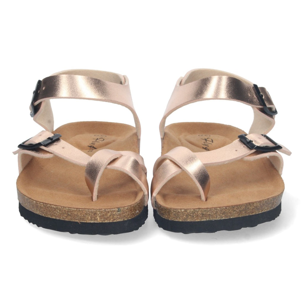 Sandalias Champán Mujer Planas Bio Estilo Esclava Tiras Cruzadas Hebilla Elegantes